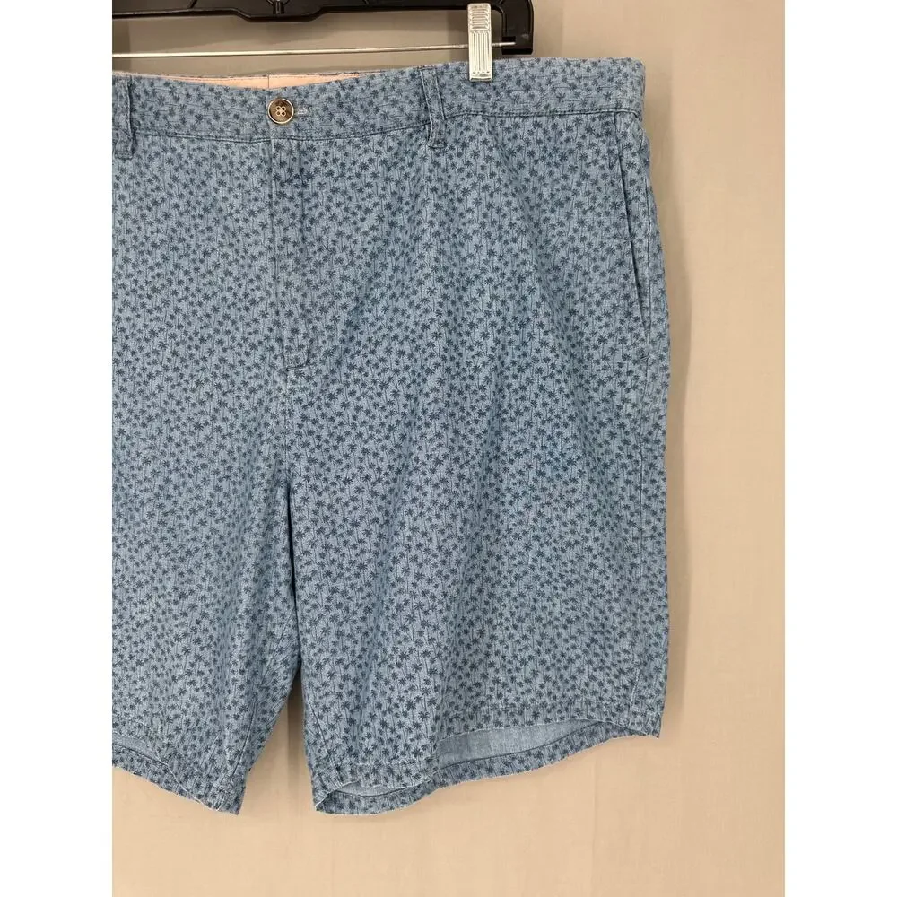 Johnnie O Shorts Mens 40 Blue Chambray Palm Tree Print Val Cotton Beach Summer